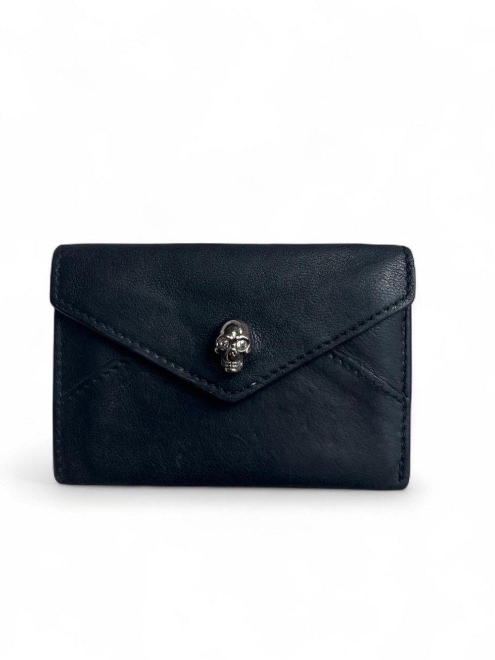 Alexander McQueen Black Leather Envelope Card Holder Wallet.